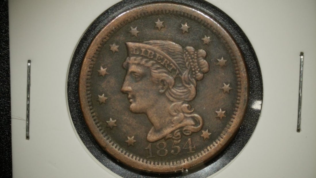1854 Braided Hair Large Cent Coin by Christian Gobrecht, Very Fine Grade (1 of 2)