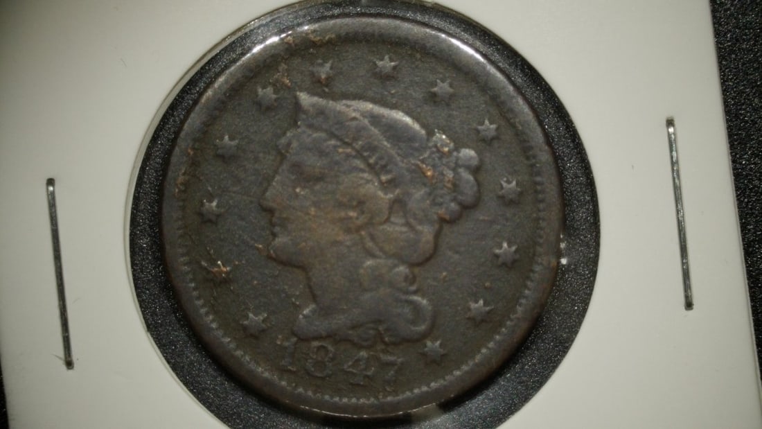 1847 Braided Hair Large Cent V.G. - Christian Gobrecht Design - Collectible Coin (1 of 2)