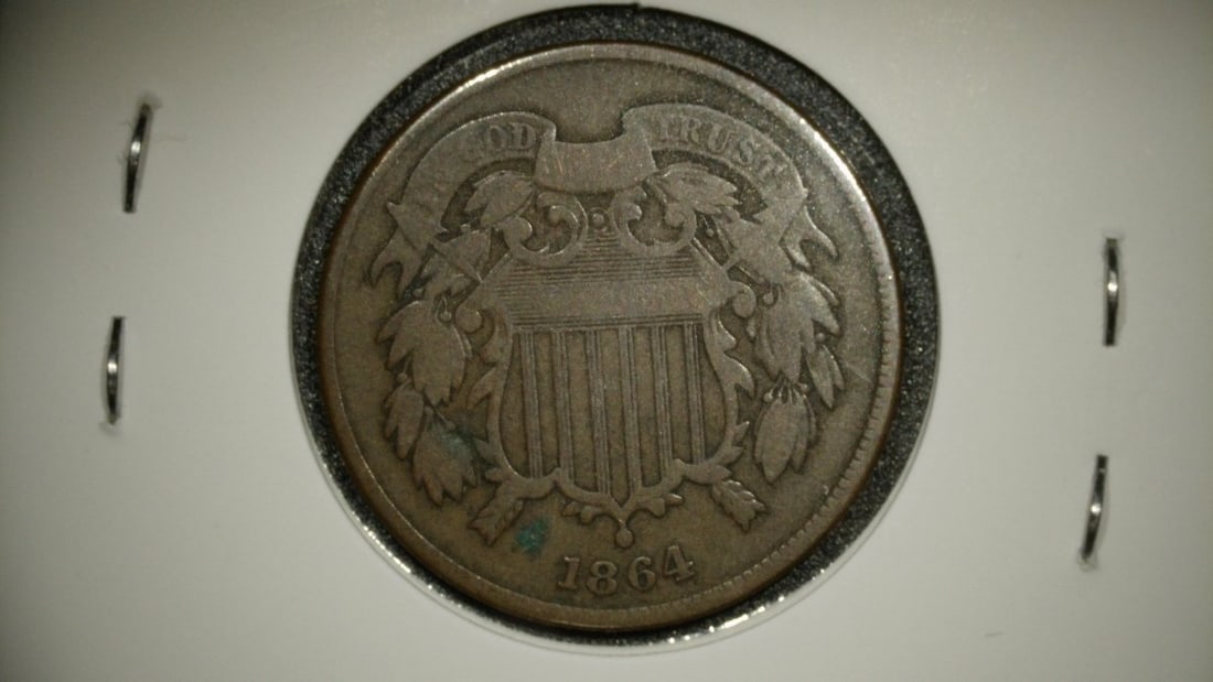 1864 Two Cent Piece Double Die Reverse DDR V.F. Collectible Coin - 2