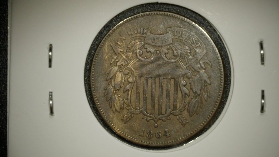 1864 Two Cent Piece VF by James B. Longacre - Large Motto - US Mint Coin - 2