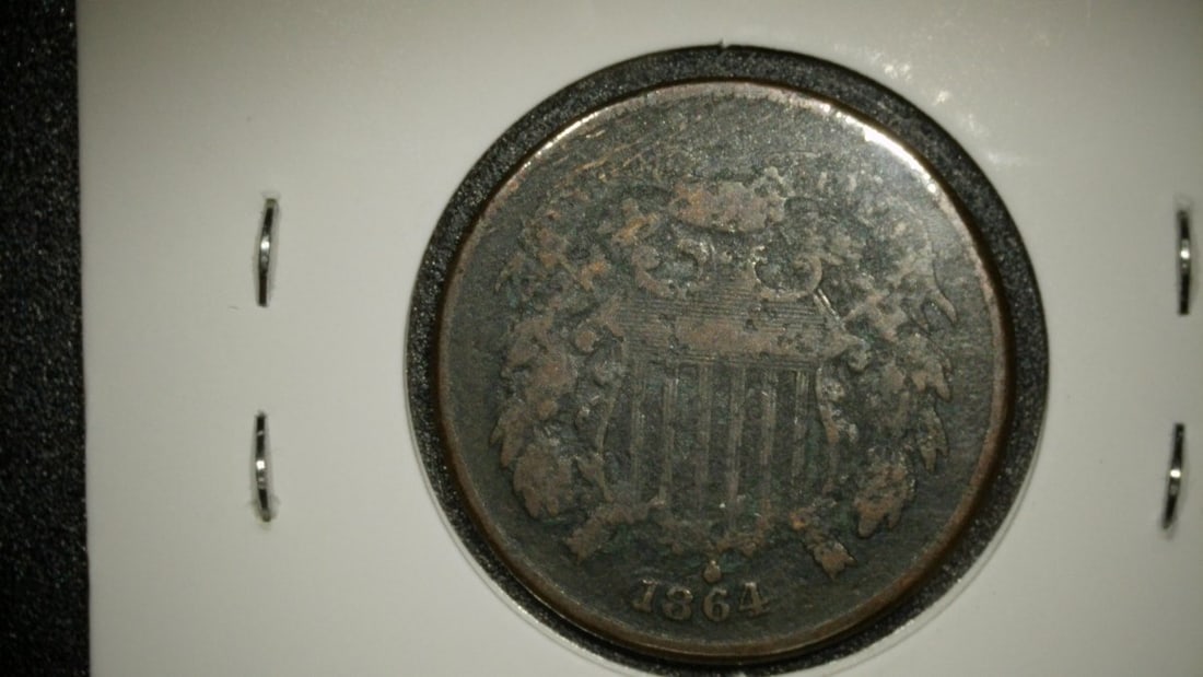 1864 United States Two Cent Piece F. Holed Historical Coin Collector Item - 2