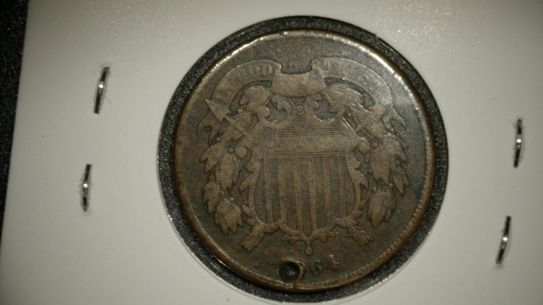 1864 United States Two Cent Piece F. Holed Historical Coin Collector Item - 4