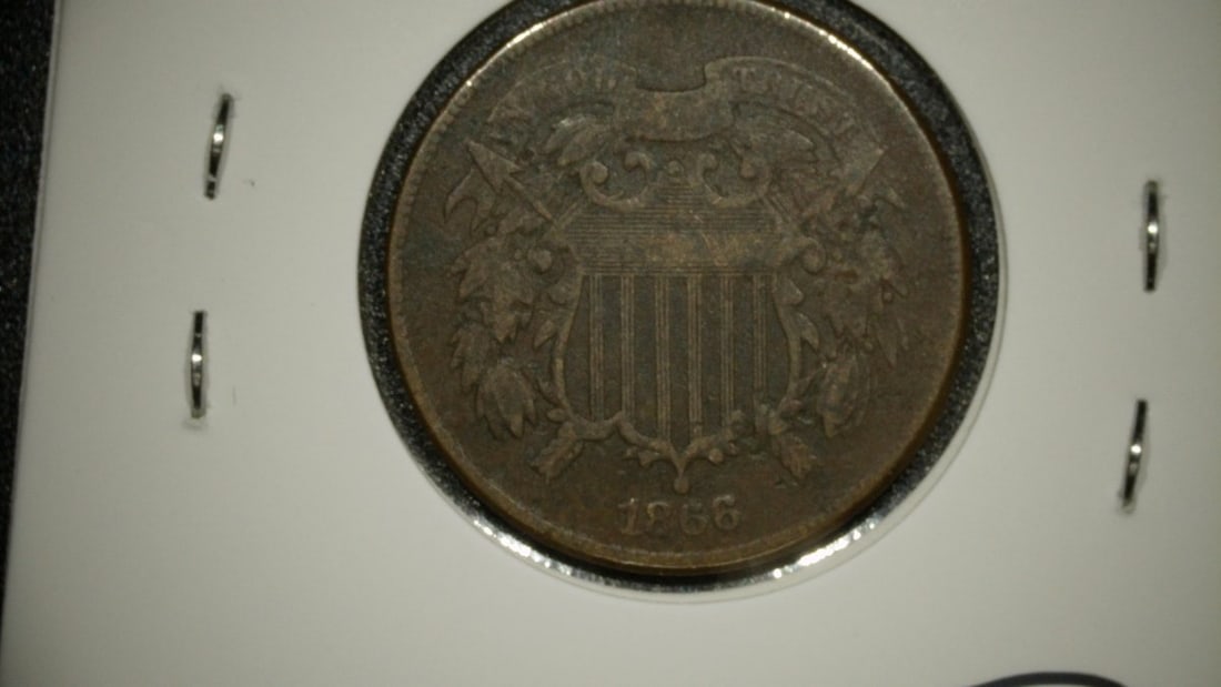1866 United States Two Cent Piece, VG by James B. Longacre - Historic Coinage - 2