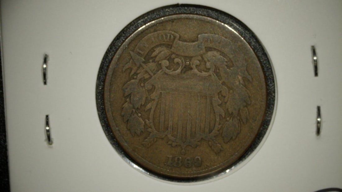 1869 United States Two Cent Piece G Good James Barton Longacre Coin - 2