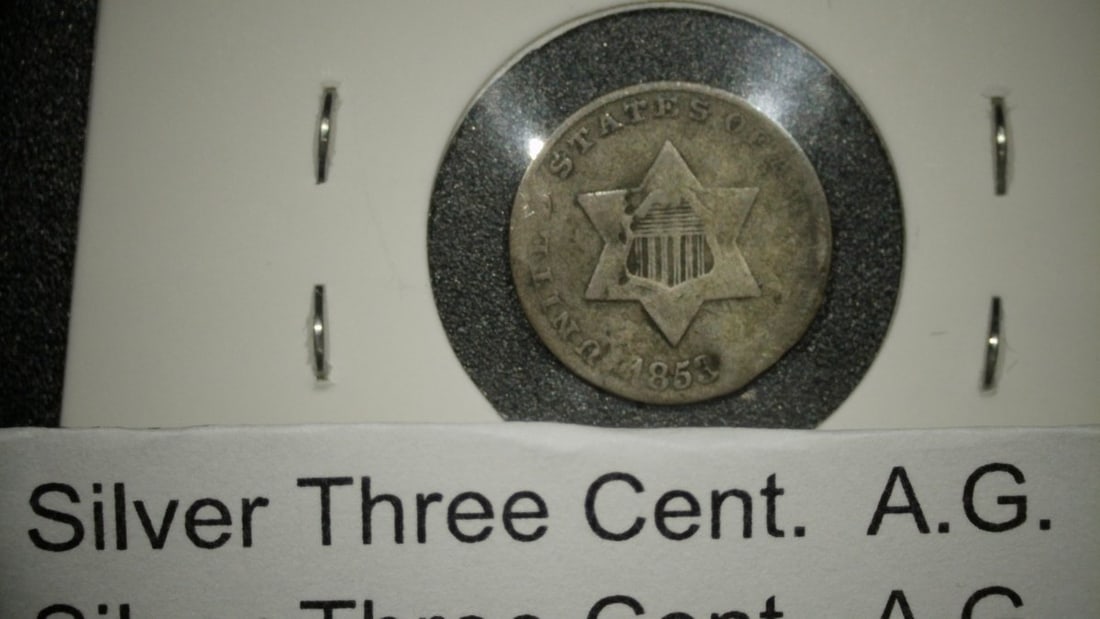 1853 Silver Three Cent Trime Coin AG by James B. Longacre - Historic US Currency - 4