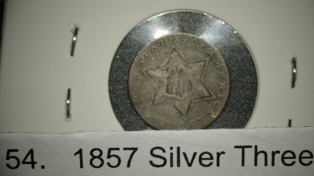 1857 Silver Three-Cent Piece Trime Coin AG by James B. Longacre - Classic U.S. Currency - 3