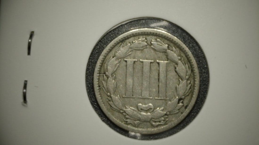 1865 Three-Cent Nickel G Good Reverse Die Crack Error by James B. Longacre - 2