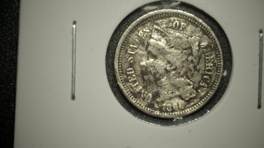 1865 United States Three-Cent Nickel Coin V.F. Designed by James B. Longacre (1 of 2)