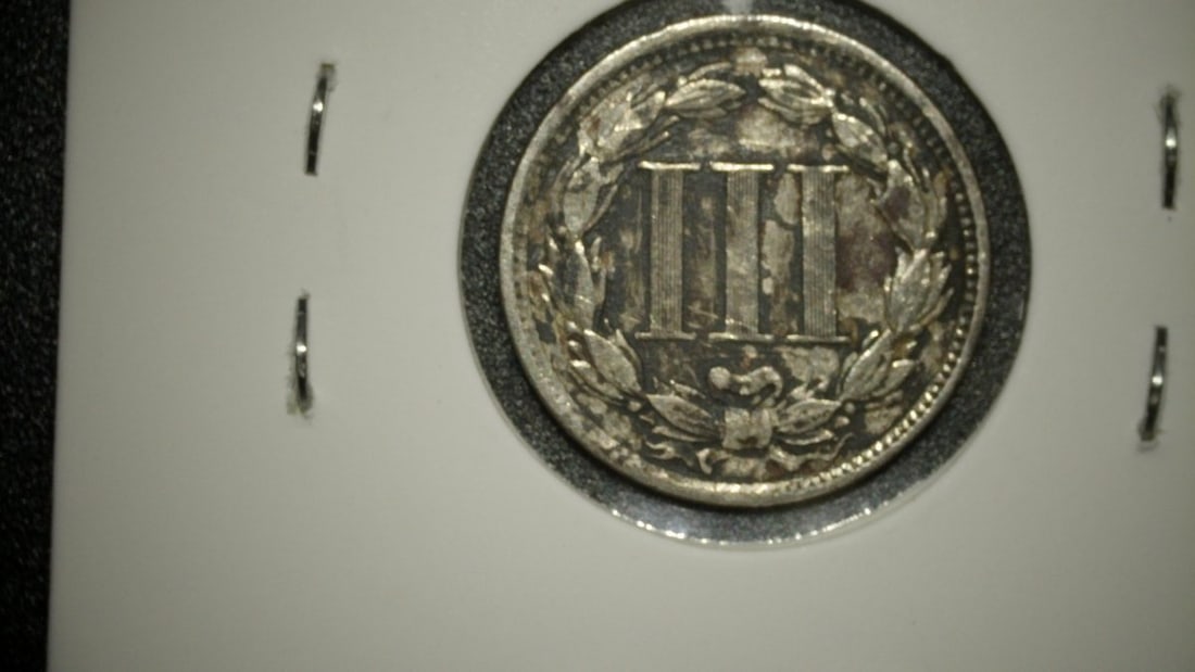 1865 United States Three-Cent Nickel Coin V.F. Designed by James B. Longacre - 2