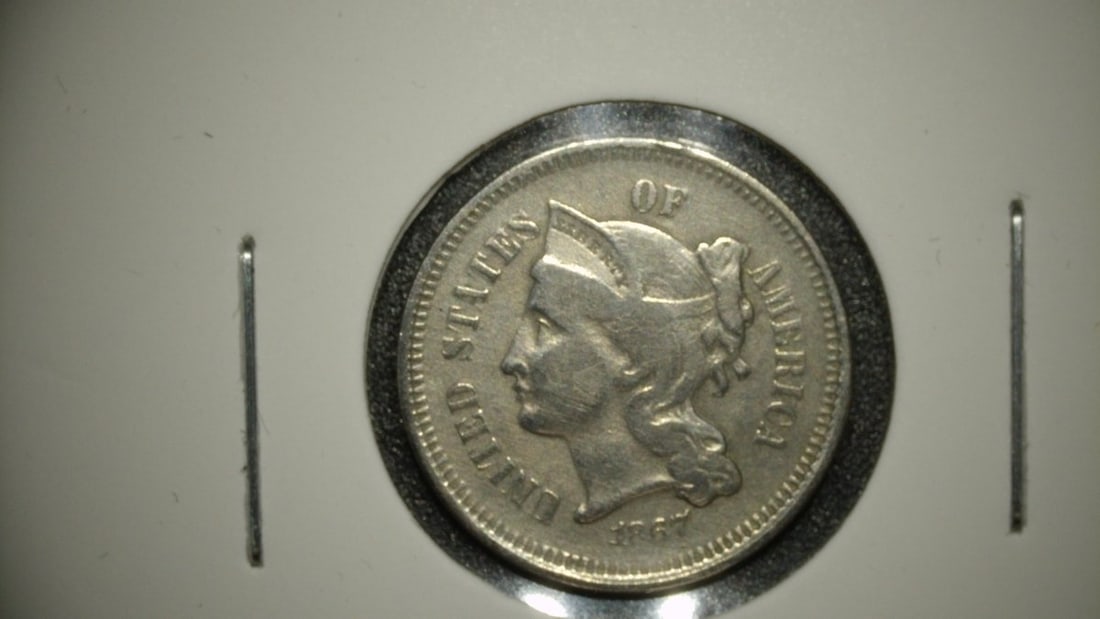 1867 Three-Cent Nickel Coin V.G. James B. Longacre Design U.S. Mint (1 of 2)