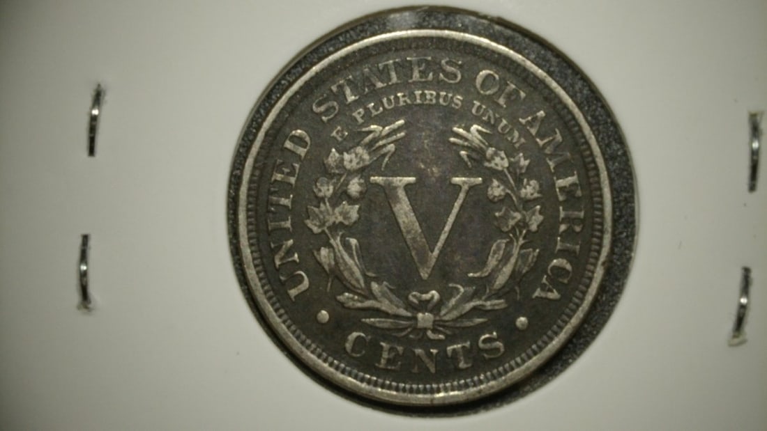 1908 Liberty Head V Nickel VF Very Fine Coin Designed by Charles E. Barber - 2
