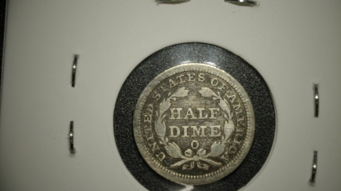 1857-O Seated Liberty Half Dime Fine F Graded Silver Coin - 2