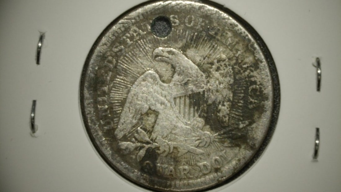 1853 Seated Liberty Quarter Dollar Arrows Rays Christian Gobrecht Poor Condition Holed - 2