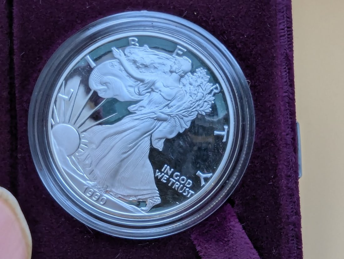 1990-S American Eagle Silver Proof Dollar Coin by Adolph A. Weinman - Grade: Excellent - 2