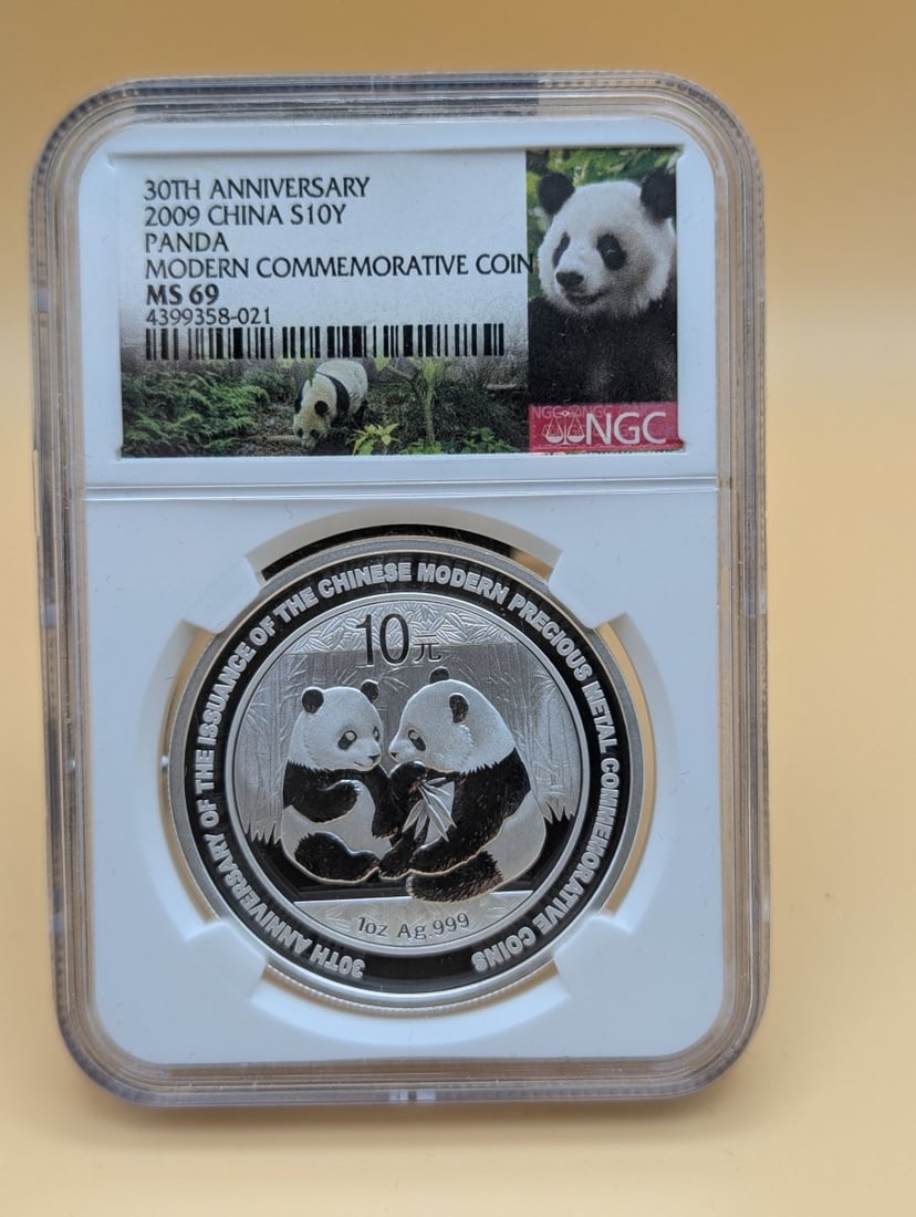 2009 China Panda 10 Yuan 1 oz Silver Coin 30th Anniversary NGC MS 69: **Important** Please read below description on how to avoid high shipping costs. Up for auction is a stunning 2009 China Panda 10 Yuan 1 oz Silver Coin, celebrating the 30th Anniversary of the