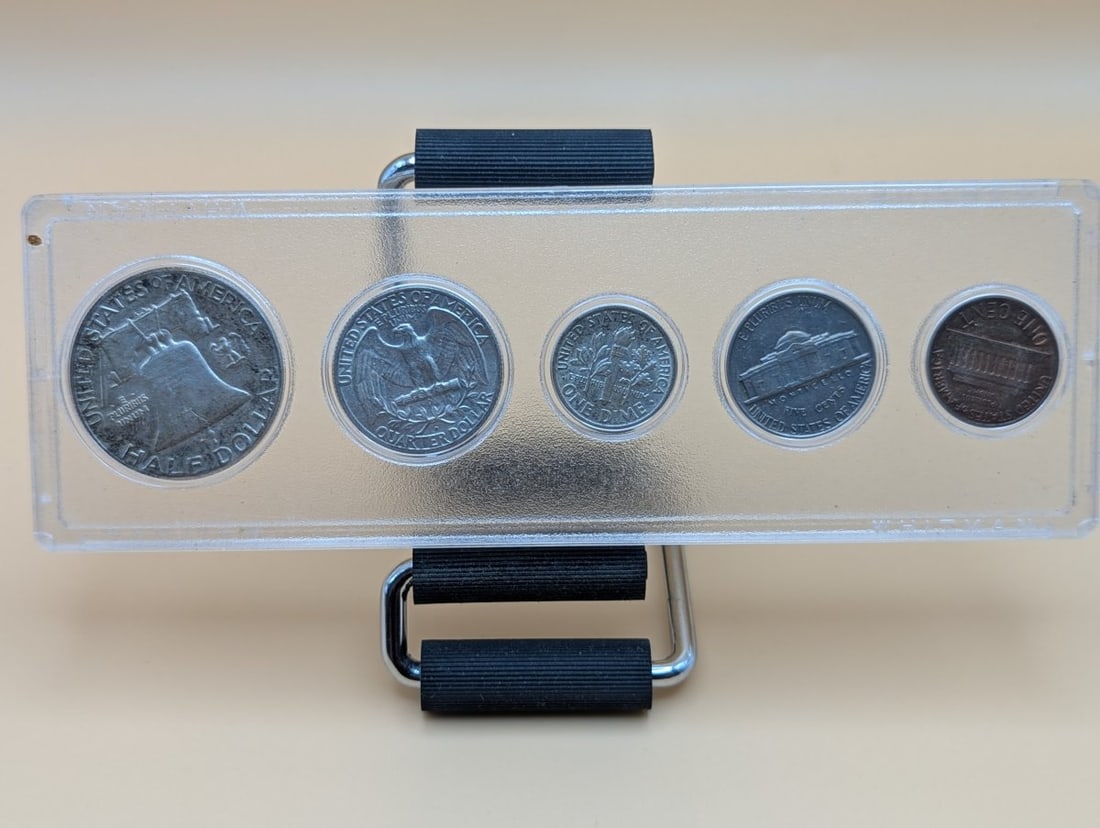 1963 US Mint Uncirculated Coin Set 5 Coins Franklin Half Dollar Washington Quarter - 2