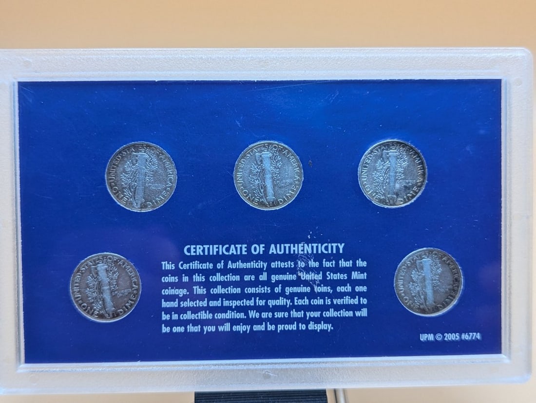 WWII Mercury Dime Set 1941-1945 by Adolph A. Weinman - Good Grade - 2