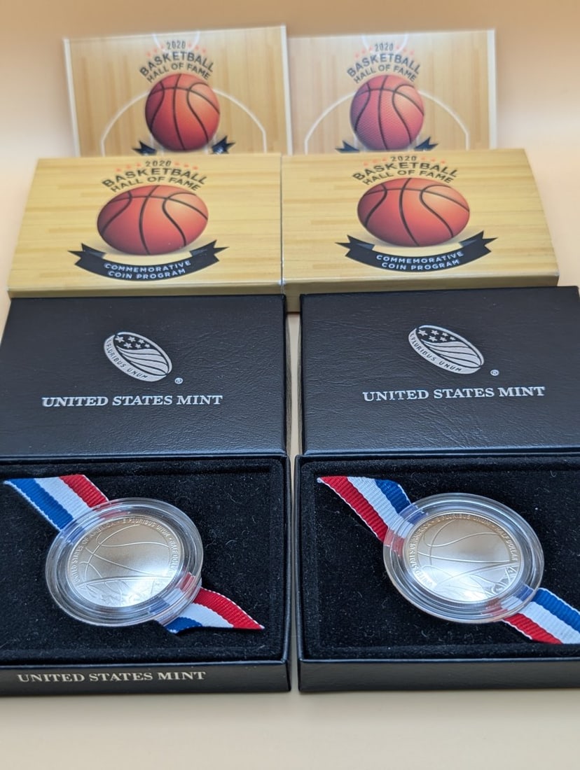 2020-S Basketball Hall of Fame Proof Half Dollar Commemorative Coin Set: **Important** Please read below description on how to avoid high shipping costs. Introducing a stunning pair of 2020-S Basketball Hall of Fame Proof Half Dollar commemorative coin sets, expertly
