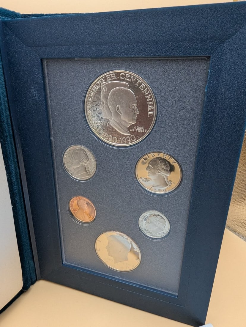 1990 United States Mint Prestige Proof Set Eisenhower Centennial Silver Dollar Excellent - 2