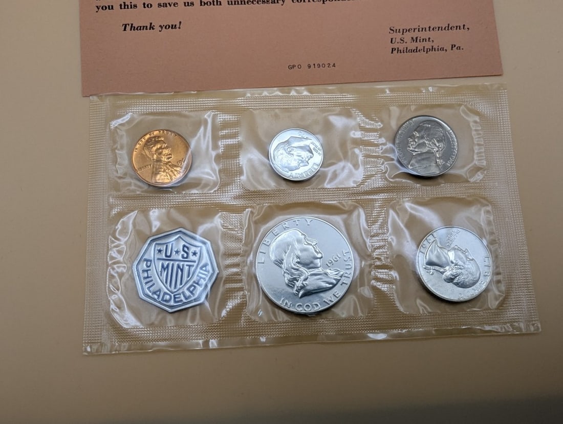 1961 U.S. Mint Silver Proof Set - 90% Silver Coins - Original Government Packaging - 2