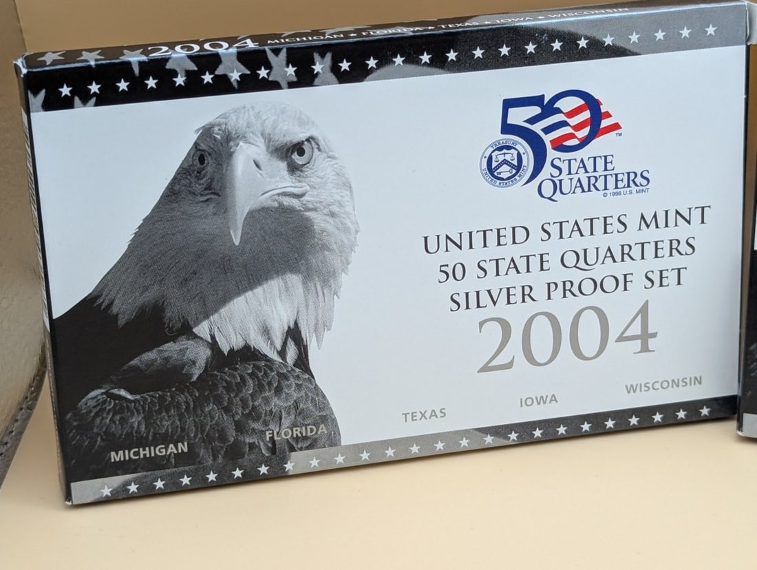 2004 US Mint 50 State Quarters Silver Proof Set - Excellent Condition (2 Sets) - 4