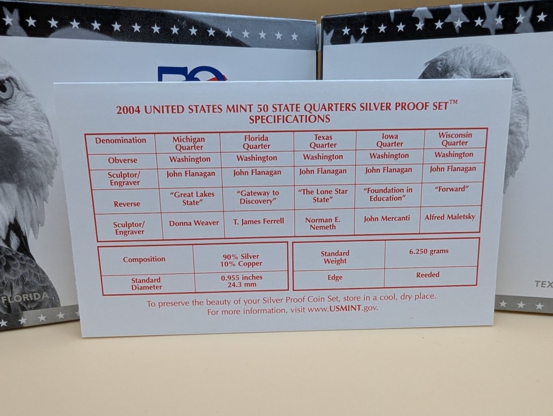 2004 US Mint 50 State Quarters Silver Proof Set - Excellent Condition (2 Sets) - 5