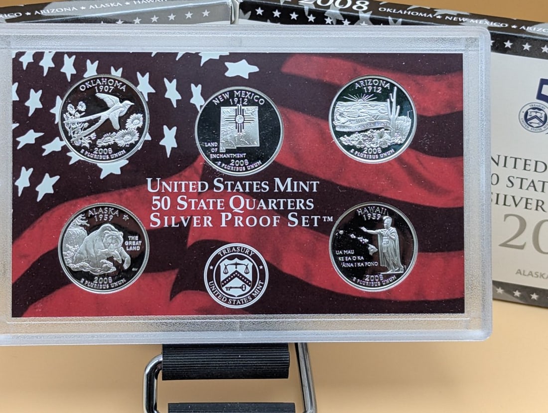 2008 United States Mint 50 State Quarters Silver Proof Set - Excellent Condition - 2