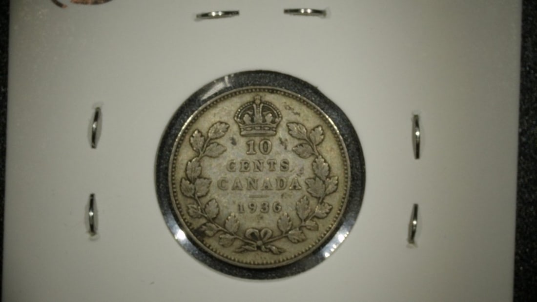 1936 Canada 10 Cents Silver Coin King George V Extra Fine Royal Canadian Mint - 2