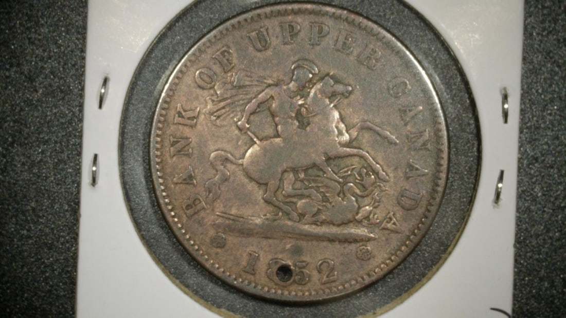 1852 Bank of Upper Canada One Penny Token - Holed - Very Good - Historical Currency - 2