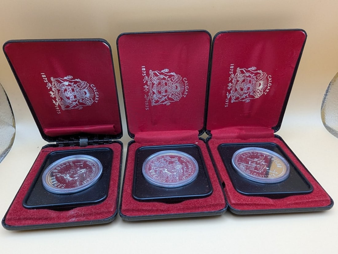 Lot of 3 1975 Royal Canadian Mint Calgary Centennial Proof Silver Dollars - 2