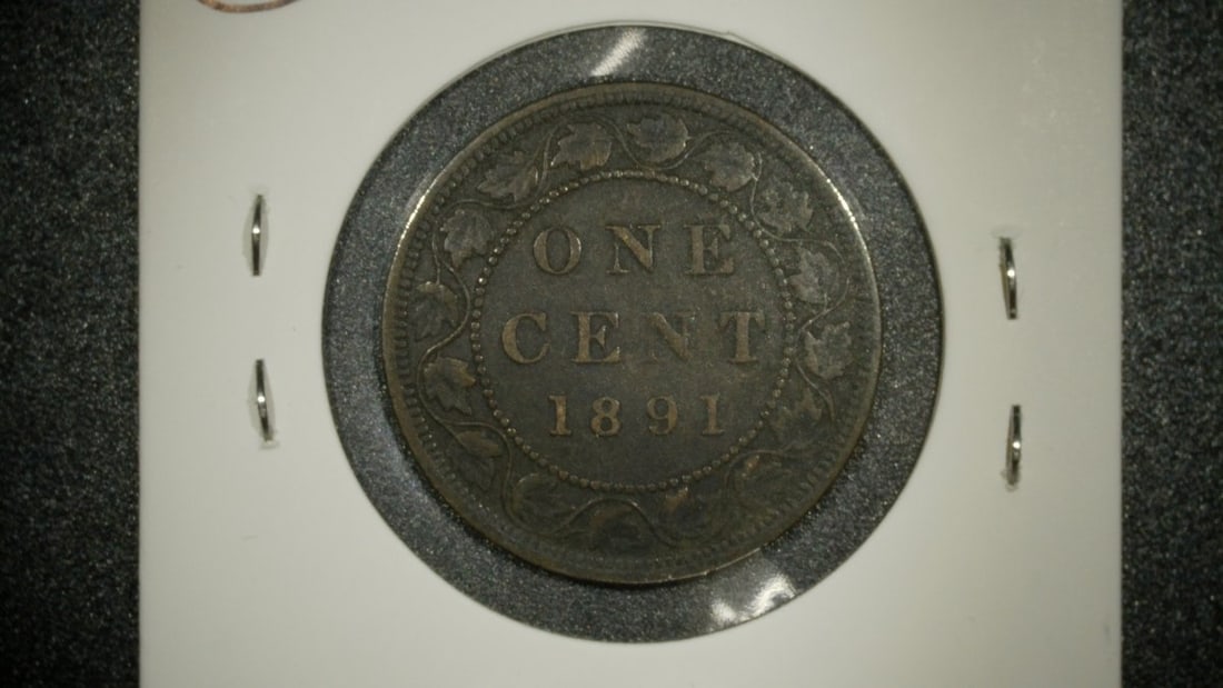 1891 Canada Queen Victoria One Cent Coin Very Fine by Leonard Charles Wyon - 2