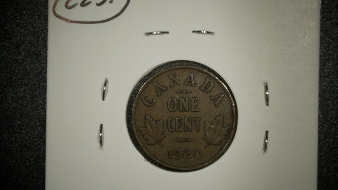 1920 Canada King George V One Cent Coin Small Cent Very Fine VF - 2
