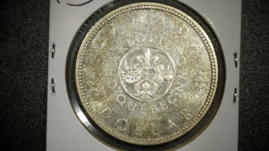 1964 Canada Silver Dollar Charlottetown Quebec Commemorative Uncirculated Coin - 2
