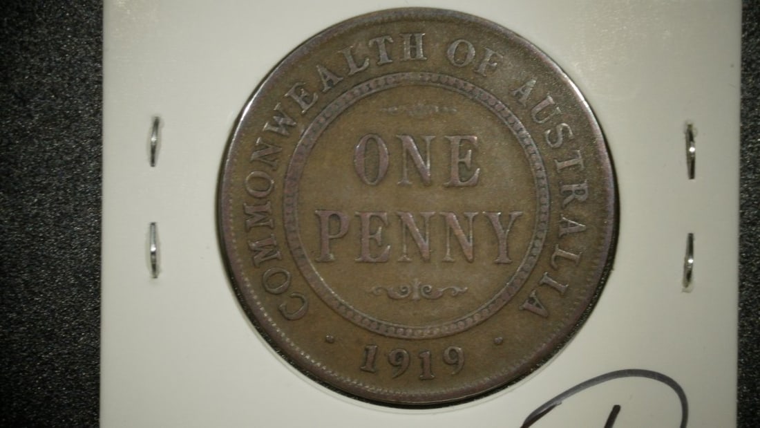 1919 Australia King George V One Penny Coin VG - Melbourne Mint - Collectible Coin - 2