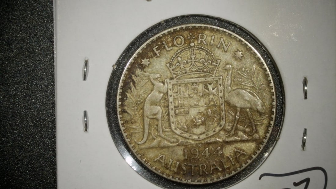 1944 Australia One Florin Coin King George VI Very Fine Silver T H Paget GEORGE KRUGER GRAY - 2