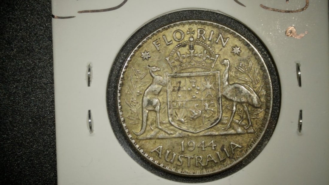 1944 Australia One Florin Coin King George VI Very Fine Silver T H Paget GEORGE KRUGER GRAY - 4