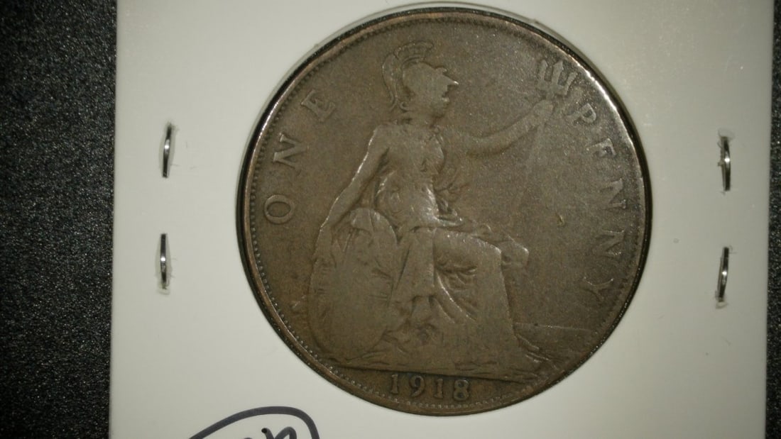 1918 Great Britain One Penny Coin George V Fine Bronze - Royal Mint - 2