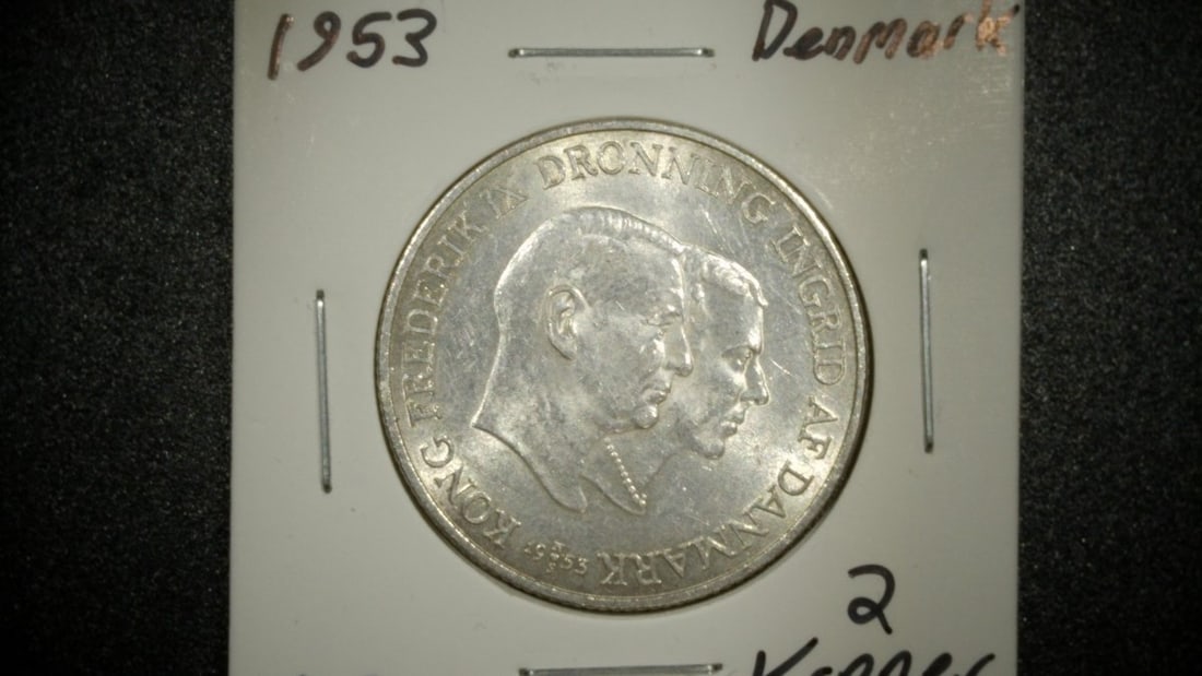 Danish 1958 2 Kroner Frederick IX & Princess Margrethe & 1953 Greenland Expedition Coins - 3