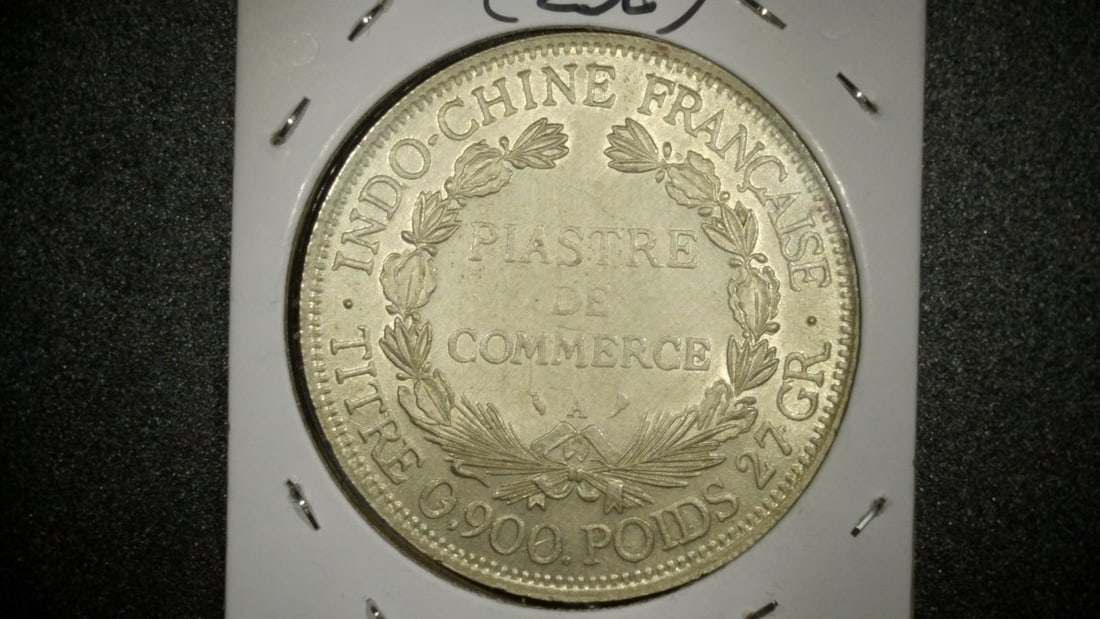 1908-A French Indochina Silver Piastre de Commerce by Jean-Auguste Barre MS - 2