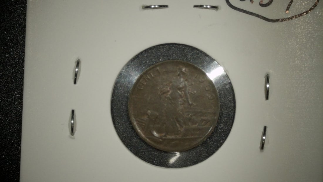 1909 Italy 1 Centesimo Vittorio Emanuele III Bronze Coin - Very Fine Grade - 2