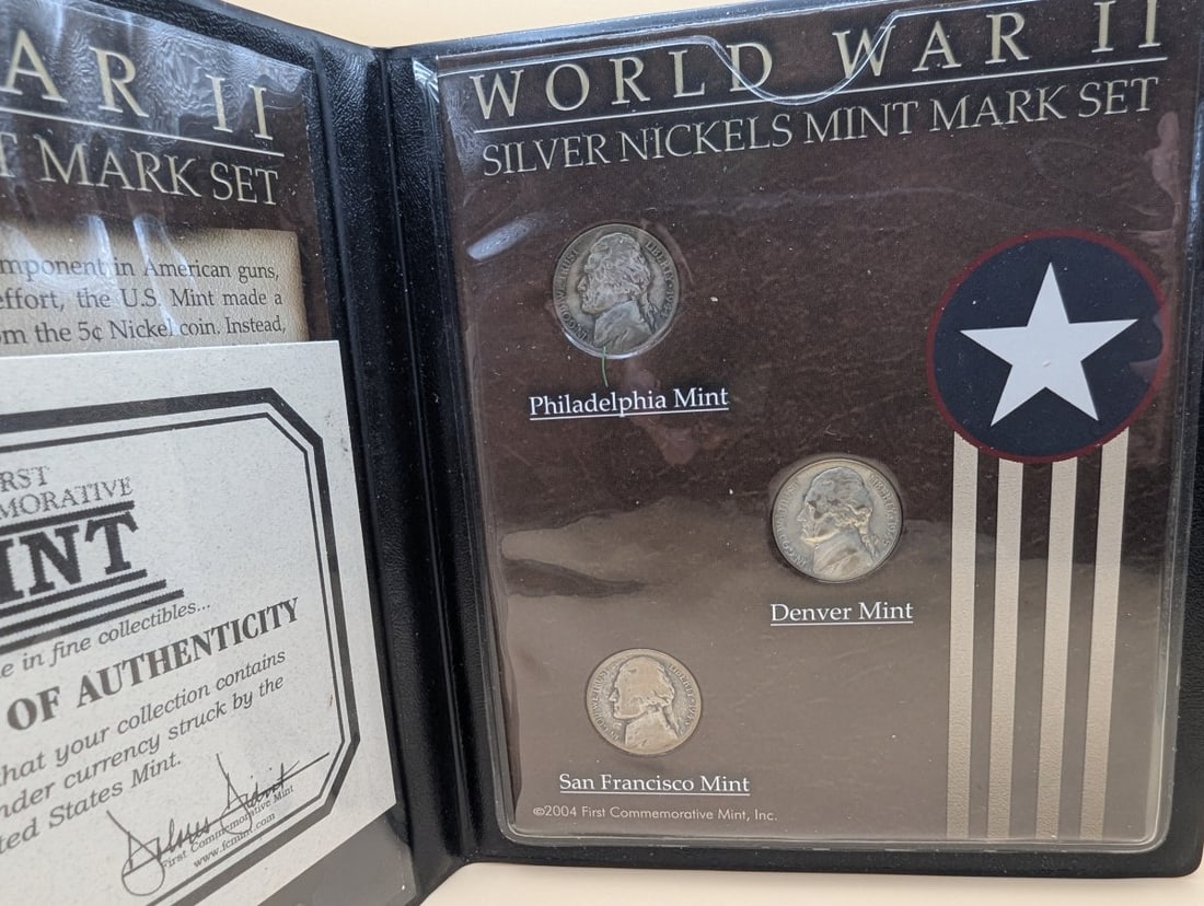 World War II Silver Nickels Mint Mark Set by First Commemorative Mint - Good Grade - 3