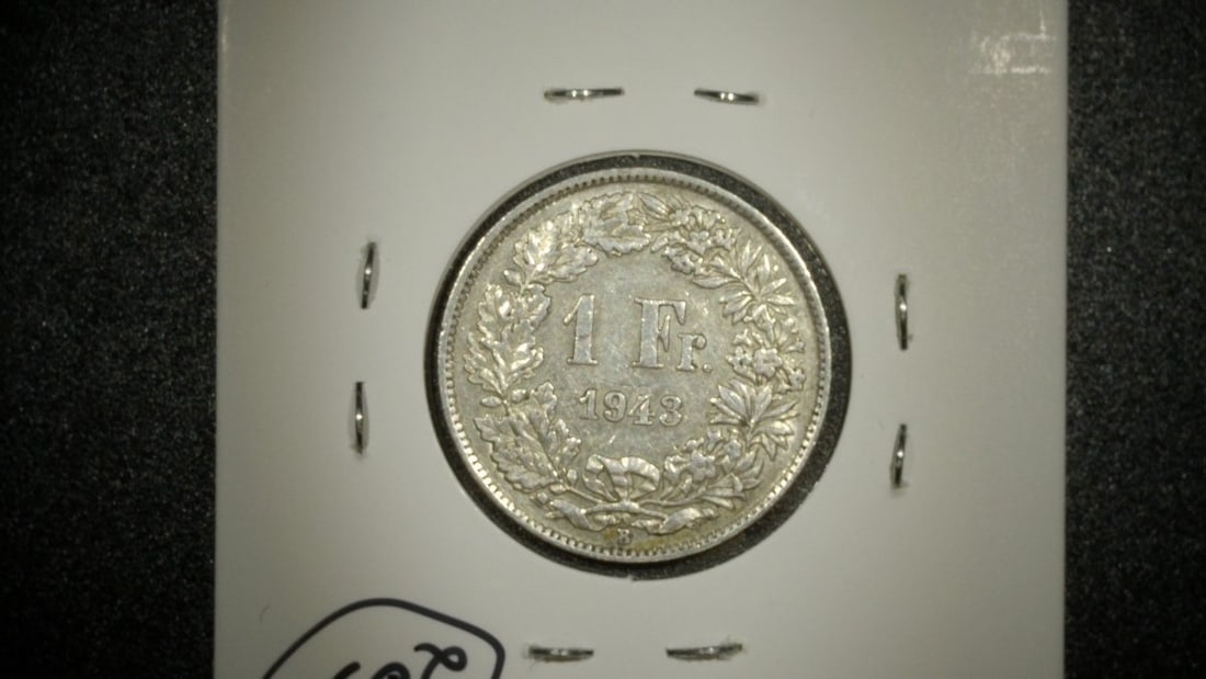 1943-B Switzerland 1 Franc Coin Graded Very Fine by Swissmint, Helvetia Design - 2
