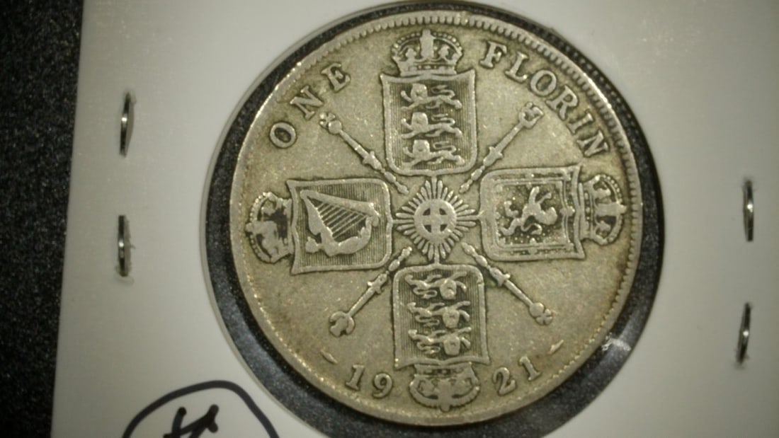 Lot of 2 George V Silver Florins 1921 E.F. & 1936 V.F. by Mackennal & Gray - 2