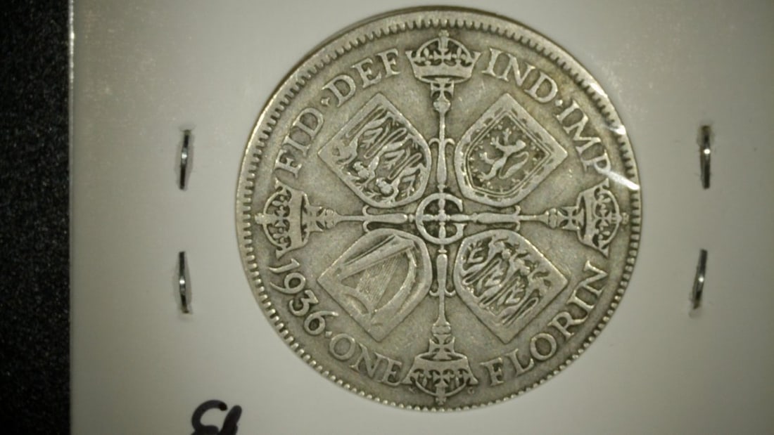 Lot of 2 George V Silver Florins 1921 E.F. & 1936 V.F. by Mackennal & Gray - 4