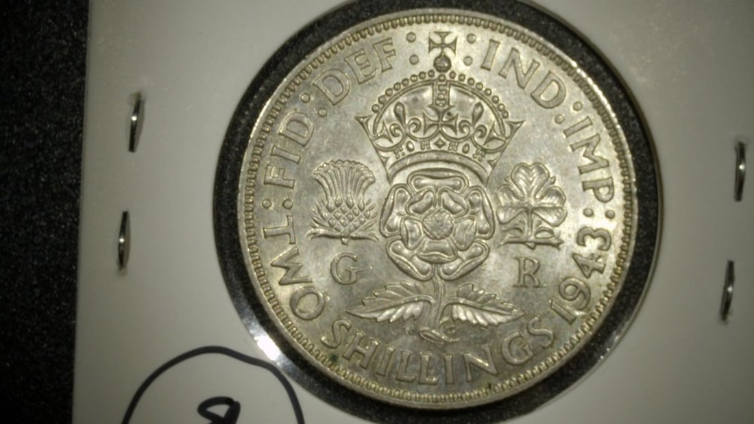 1933 King George V One Shilling & 1943 King George VI Two Shillings Silver Coins Lot - 4