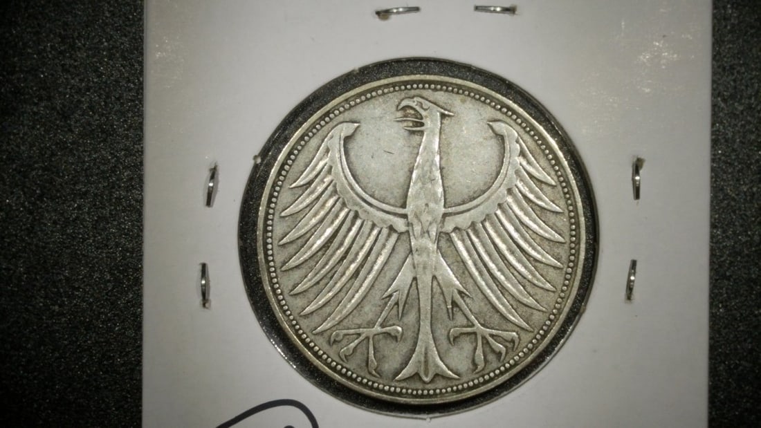 1951-D Germany 5 Deutsche Mark Silver Coin by Albert Holl, Extra Fine Condition - 2