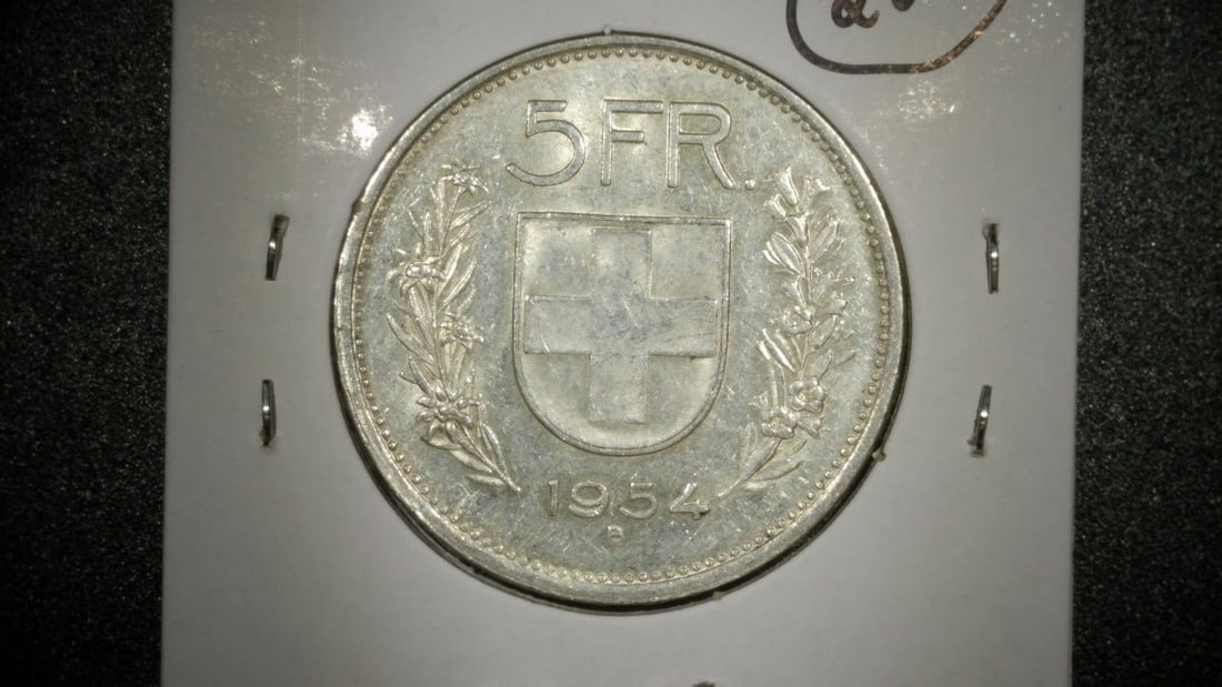 1954-B Switzerland 5 Francs Coin Mint State by Paul Burkhard Silver - 2