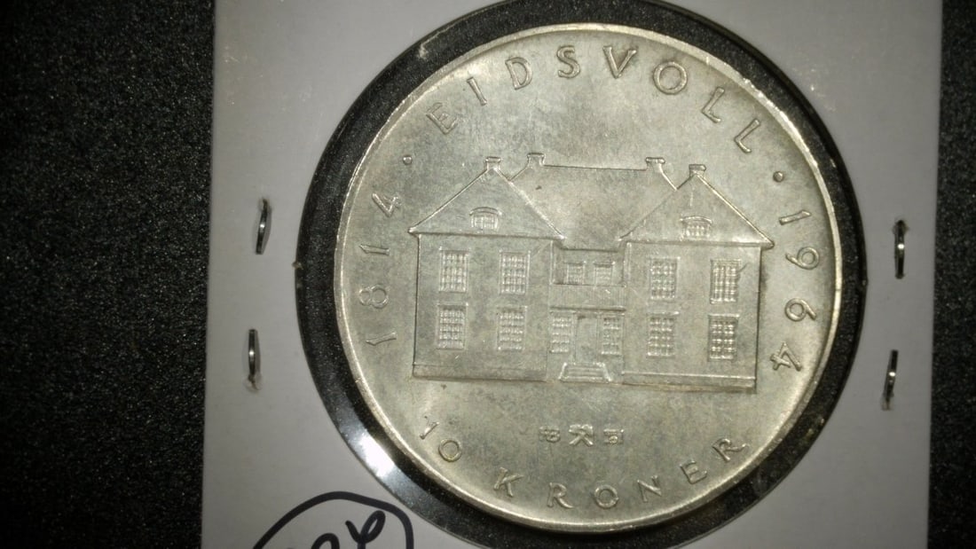 1964 Norway 10 Kroner Eidsvoll Commemorative Coin Mint Condition Ã˜ivind Hansen - 2