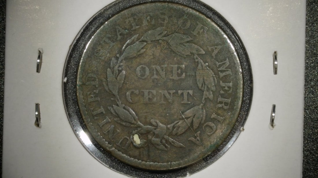 1836 Coronet Head Large Cent Fine Christian Gobrecht Design Copper Coin - 2