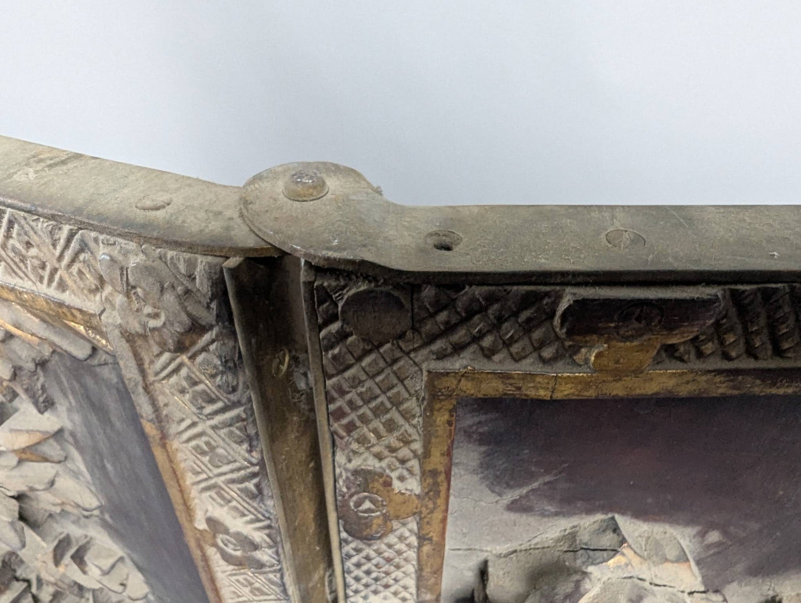 Antique Shitai Chinese Carved Wood Folding Screen with Gilded Relief Panels - 14